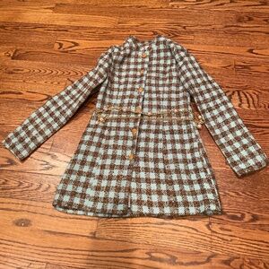 Women Buttoned Tweed/Plaid Jacket in Blue Size SP